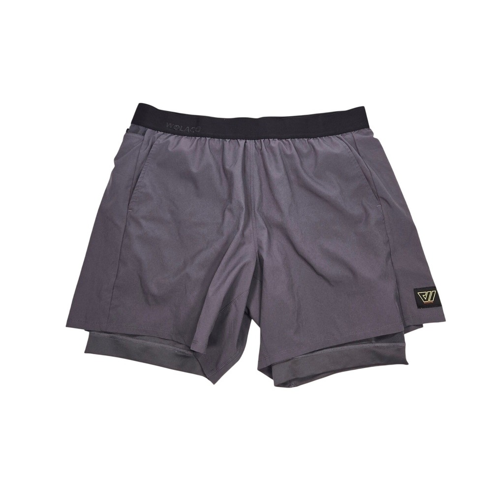 WOLACO Mens 2-in-1 Athletic Shorts Charcoal Grey Compression Liner Size Medium